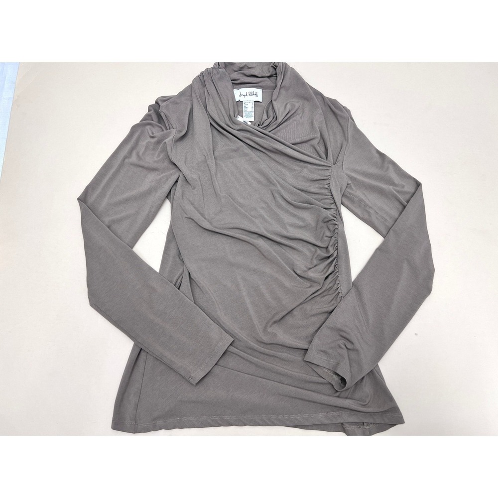 Joseph Ribkoff Top Size 10 Brown Good V-Neck Wrap Ruched Long Sleeve 243148